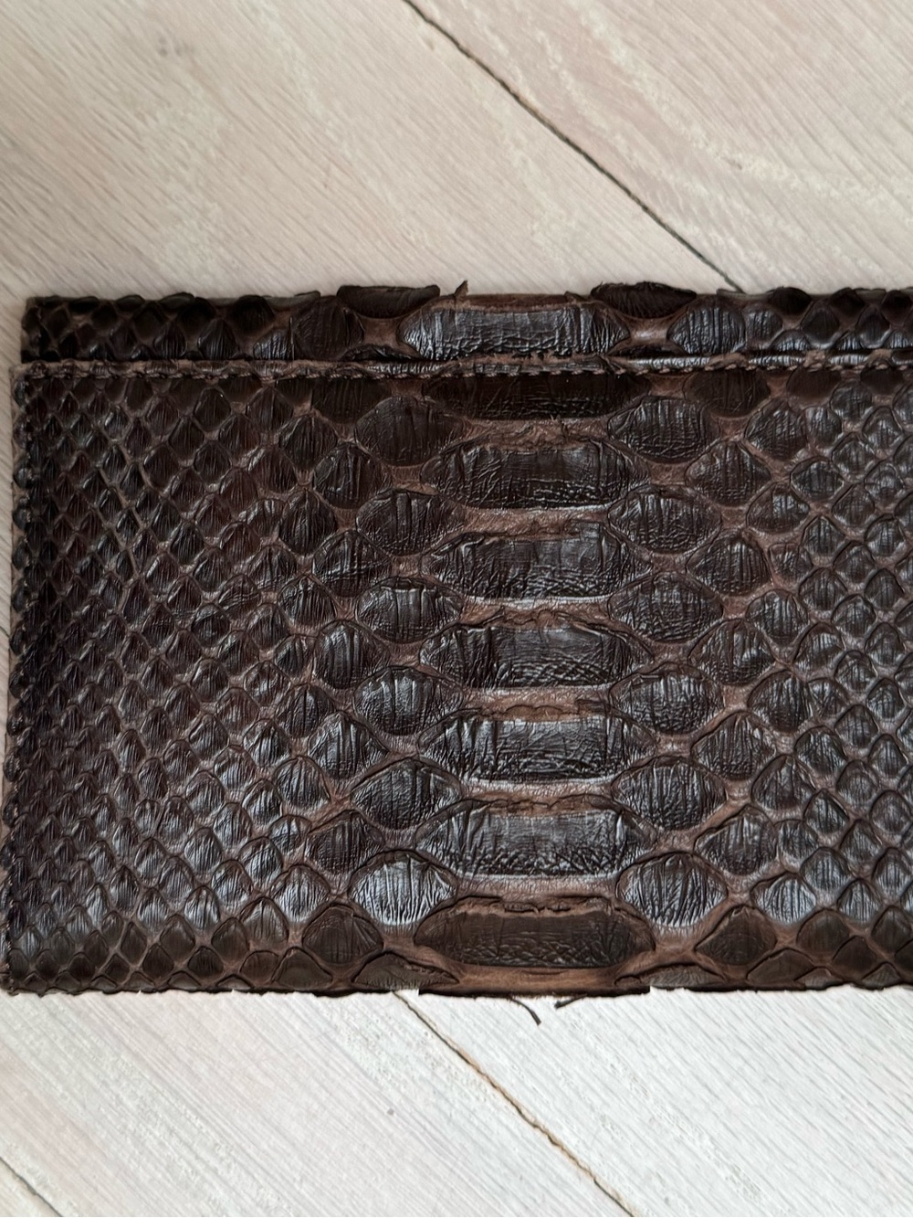 Dark Brown Python  Trifold Wallet with Textured Panels, handmade in Italy, new